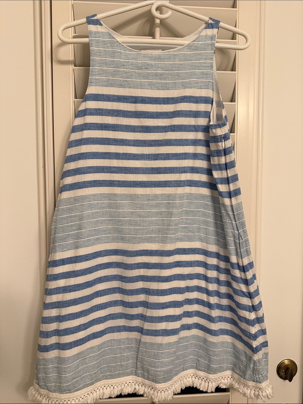 Vineyard Vines Blue and White Striped A-Line Skirt with Tassel Hem